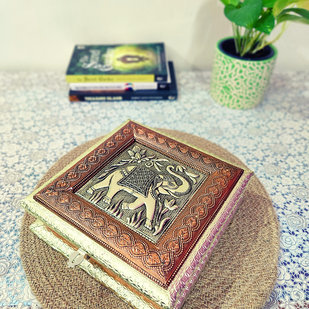 Homefrills Square Designer, Decorative, Handicraft Empty Dry Fruit Gift Box/Marriage Gift Box/Wooden Dry Fruit Box/Sweets Box/Gift Box, Supari Box (Four Section Box)